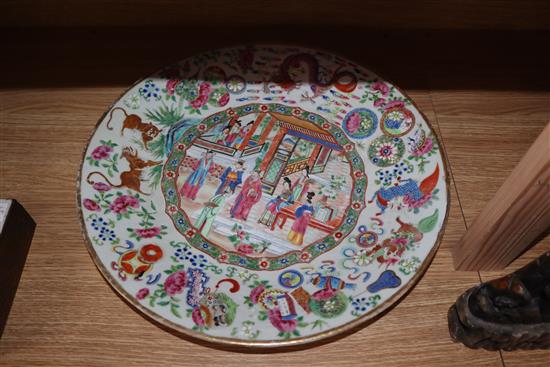 A Chinese famille rose dish, Daoguang period and a Republic period box dish diameter 35cm